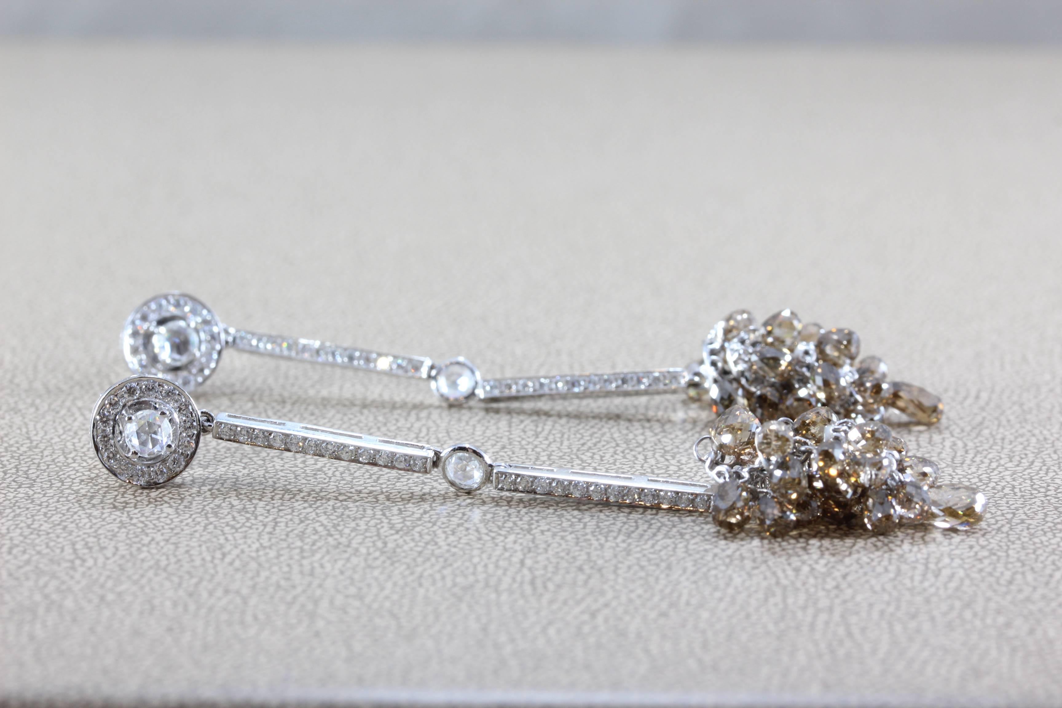 Fancy Color Briolette-Cut Diamond Gold Chandelier Earrings 1