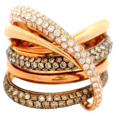 White & Cognac Diamond 18K Rose Gold Bypass Crossover Ring