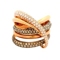 White & Cognac Diamond 18K Rose Gold Bypass Crossover Ring