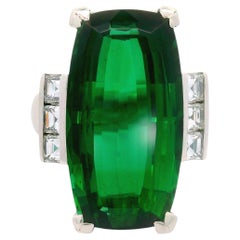 18.90 Carat Green Tourmaline Diamond Platinum Ring