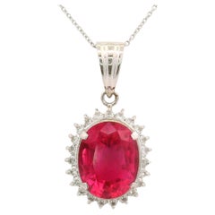 4.30 Carat Pink Tourmaline Diamond Platinum Halo Pendant Necklace