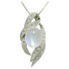 Moonstone Diamond 18K White Gold Pendant Necklace