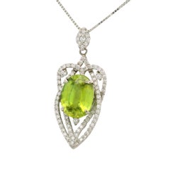 4.18 Carat Sphene Diamond Halo Platinum Pendant Necklace