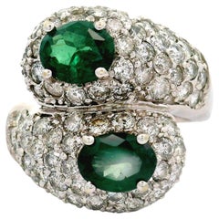 Estate Alexandrite Diamond 18K White Gold Bypass Ring, GIA Certified