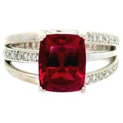 3.62 Carat Rhodolite Garnet Diamond Platinum Ring