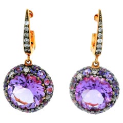 Amethyst Sapphire Diamond 18K Gold Drop Earrings