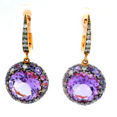 Amethyst Sapphire Diamond 18K Gold Drop Earrings