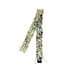 Multi-Colored Sapphire Diamond 14K Yellow Gold Flexible Bracelet