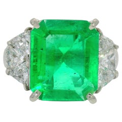 4.55 Carat Colombian Emerald Diamond Platinum Ring, GIA Certified
