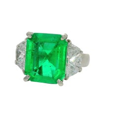 4.55 Carat Colombian Emerald Diamond Platinum Ring, GIA Certified
