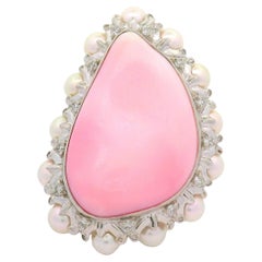 30.84 Carat Conch Pearl Akoya Pearls Diamond Platinum Ring, GIA Certified
