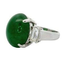 11.68 Carat Green Jadeite Jade Diamond Platinum Three-Stone Ring, GIA Certified