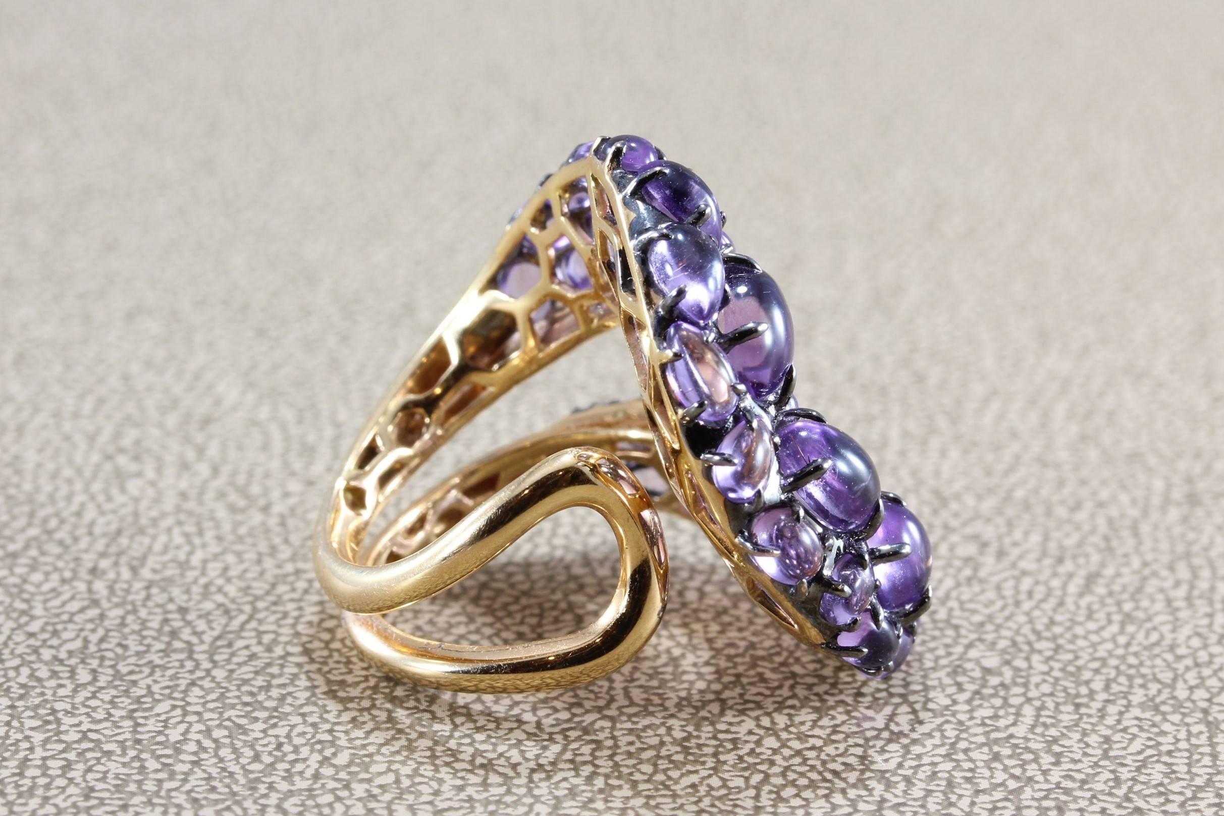 Mixed Cut Modern Amethyst Diamond Gold Ring For Sale