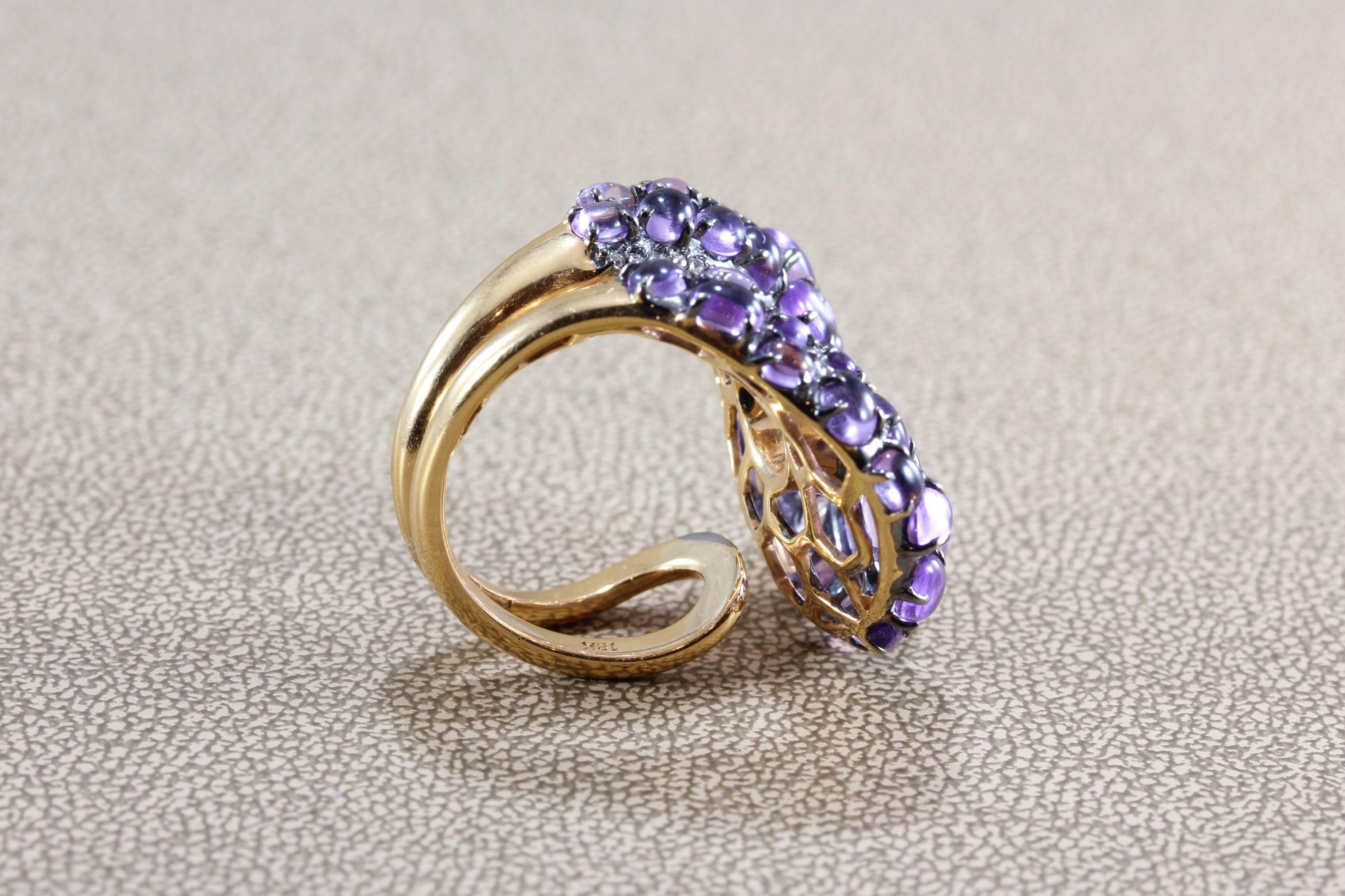 Women's or Men's Modern Amethyst Diamond Gold Ring For Sale