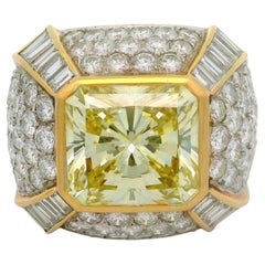 Anello da cocktail vintage con diamante giallo fancy da 7,30 carati in oro giallo 18 carati, certificato EGL