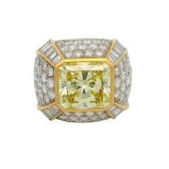 Anello da cocktail vintage con diamante giallo fancy da 7,30 carati in oro giallo 18 carati, certificato EGL