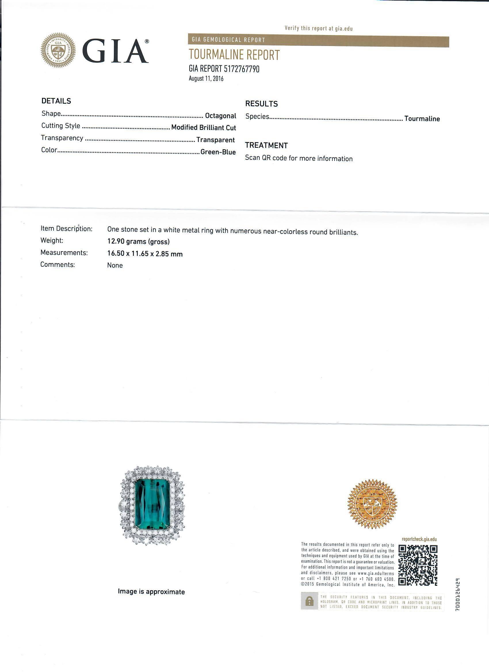 GIA Certified Gem Green Blue Tourmaline Diamond Gold Cocktail Ring For Sale 5