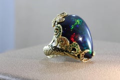 Black Opal Diamond Tsavorite Garnet Gold Mermaid Ring