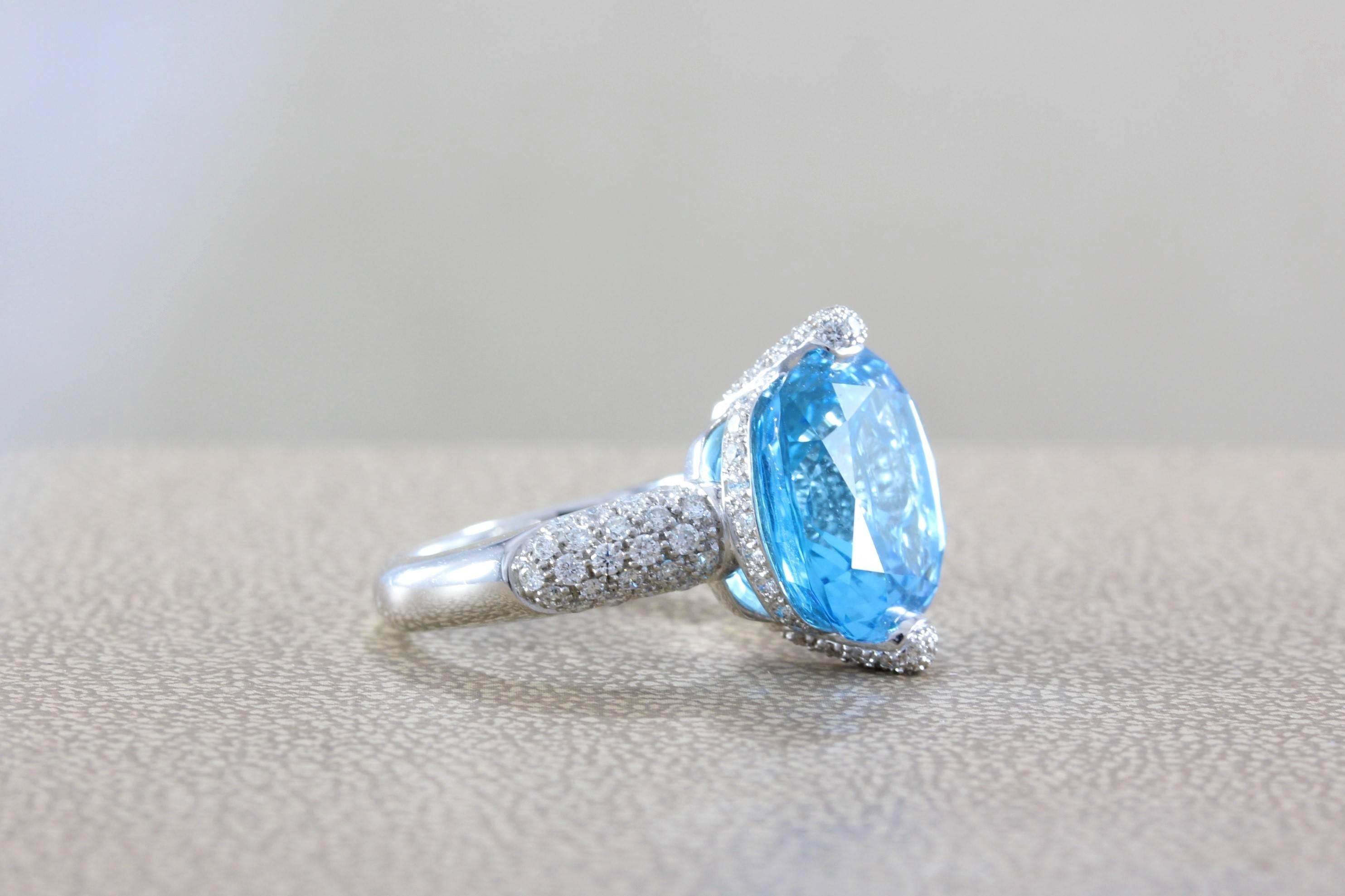 Modern Blue Topaz Diamond Gold Cocktail Ring