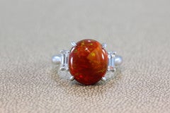 Fire Opal Diamond Platinum Ring