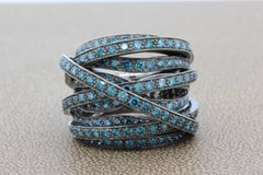 Fancy Blue Diamond Black Gold Crossover Ring