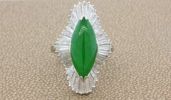 Estate Jadeite Jade Diamond Ballerina Set Gold Ring