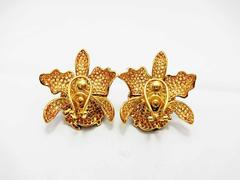 18K Yellow gold Yellow Sapphire Diamond Gold Orchid Stud Earrings