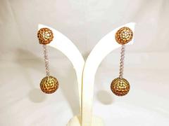 18 Carat White Gold Yellow, Orange Sapphire Diamond Gold Two Balls Earrings