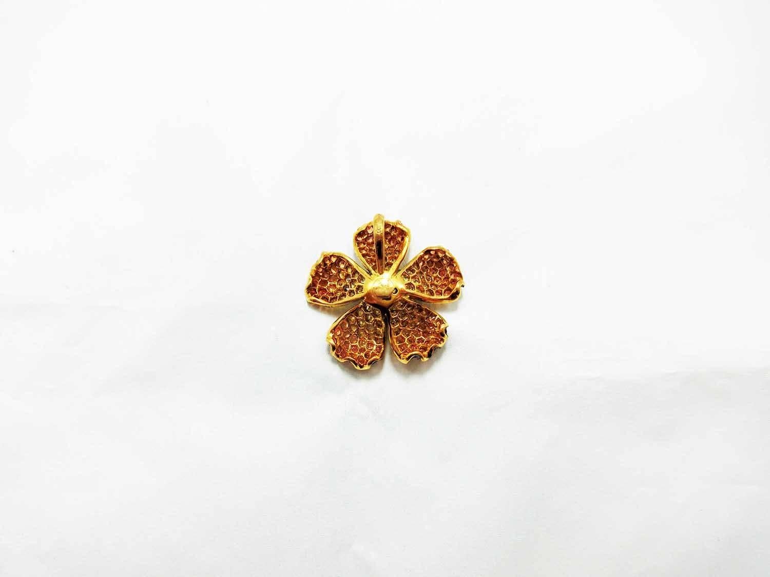 Poppy Flower Pendant with Yellow and Orange Sapphire and Diamond In New Condition In Bangkok, TH