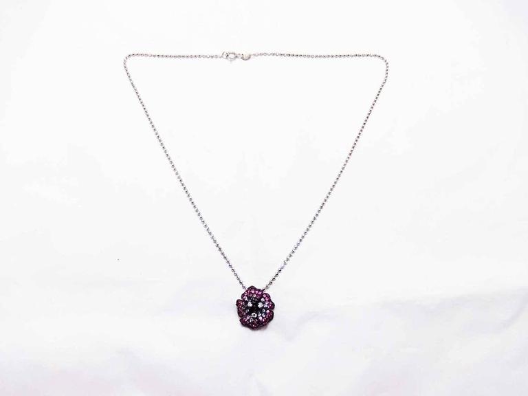 Tiny Flower Pendant with Ruby, Pink Sapphire, Sapphire and Diamond For Sale 3