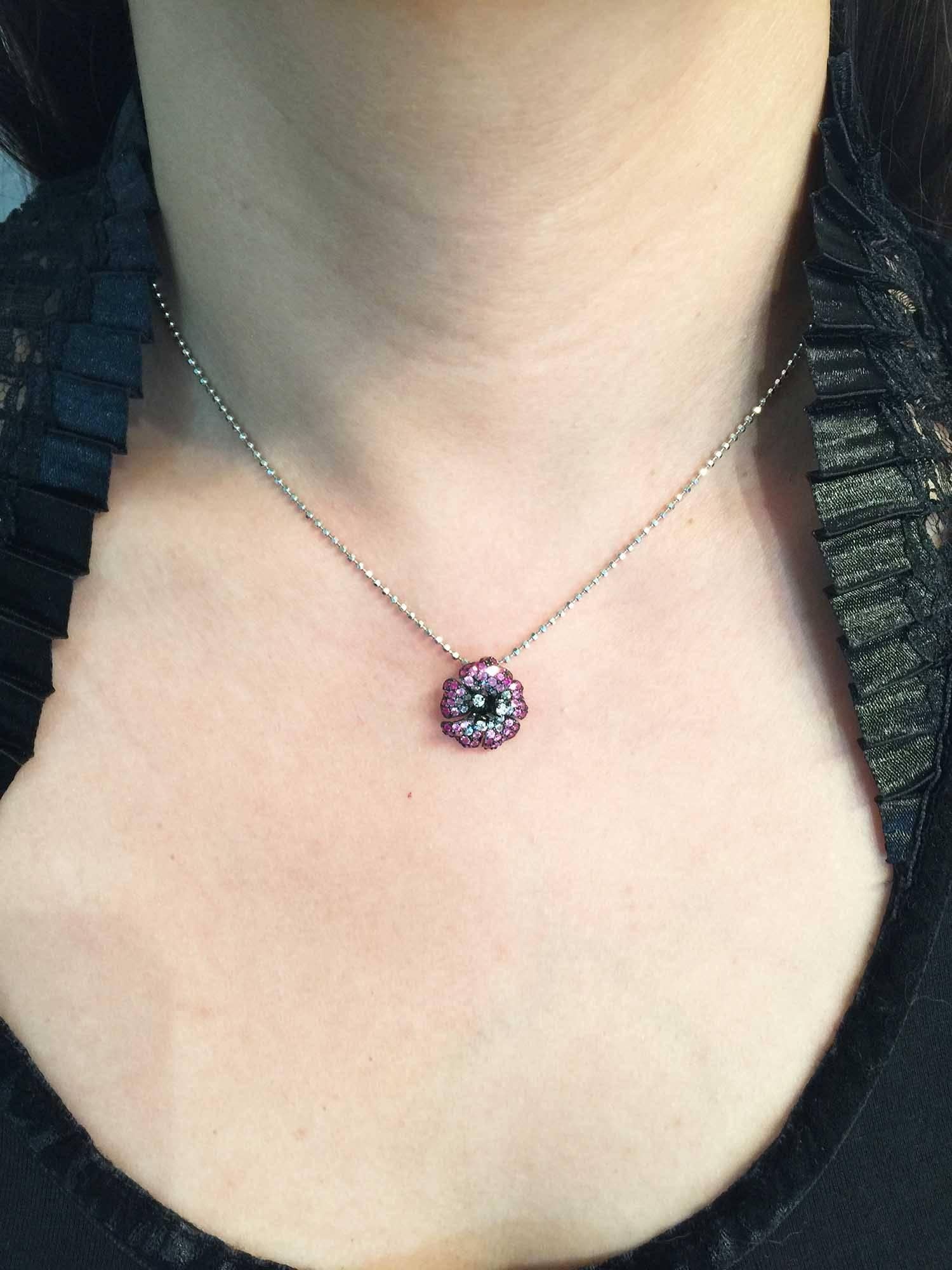Tiny Flower Pendant with Ruby, Pink Sapphire, Sapphire and Diamond 3