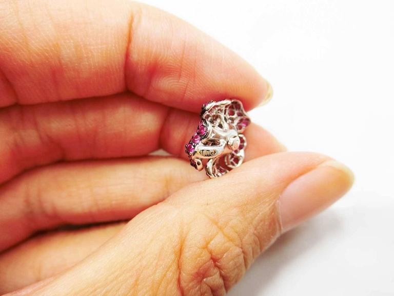 Tiny Flower Pendant with Ruby, Pink Sapphire, Sapphire and Diamond For Sale 2