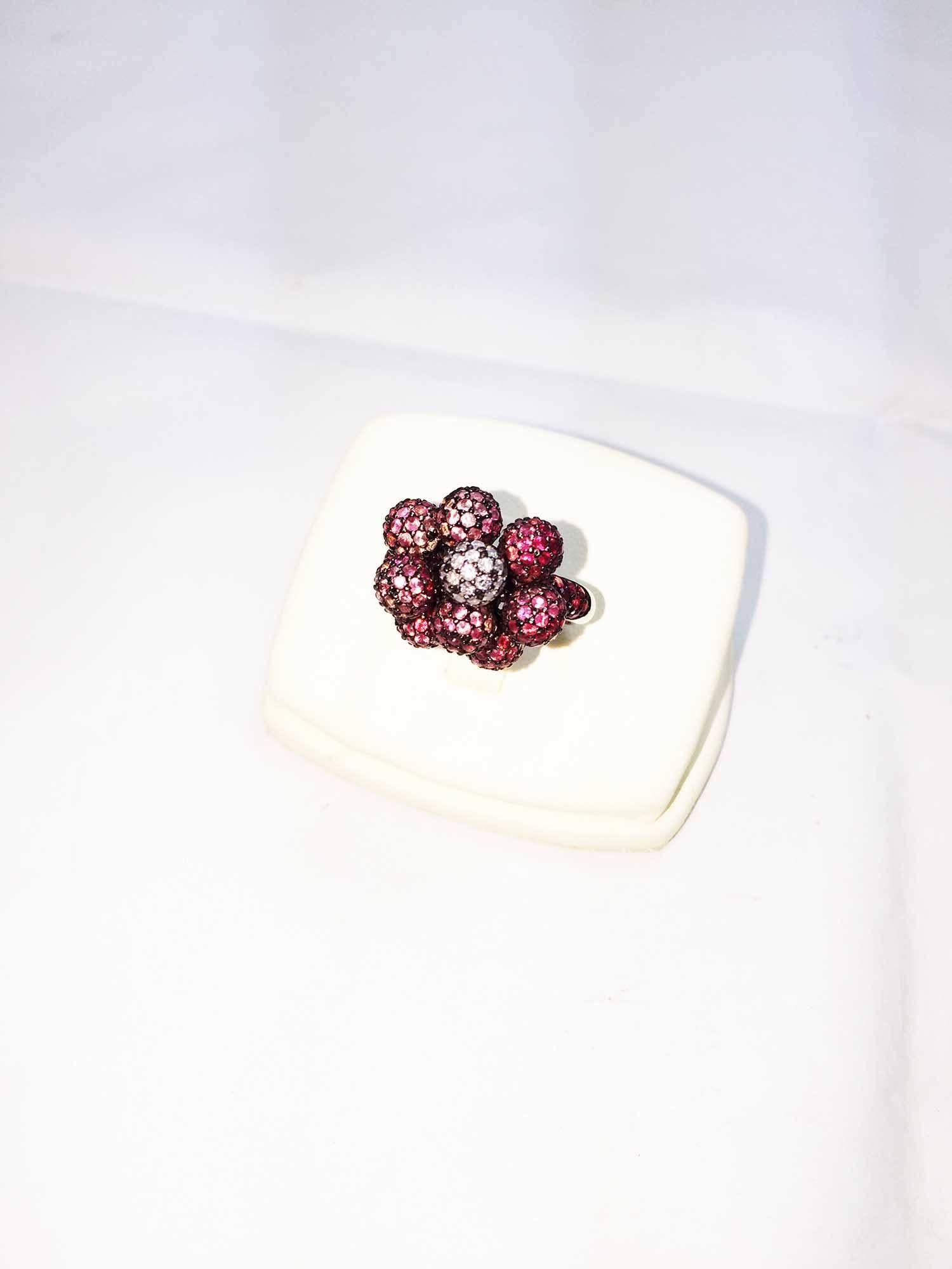 Women's Multi-Color Pink Sapphire, Ruby and Diamond Ball Ring