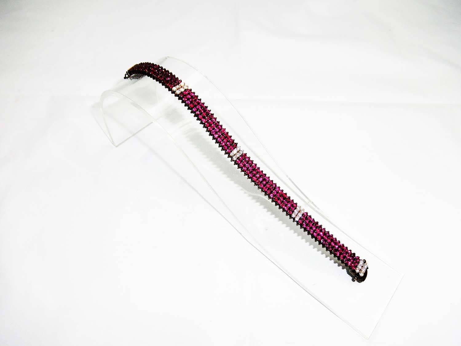 Ruby strip bracelet made in 18k YG 
Ruby 11.70 ct high quality ruby
Diamond 1.20 ct H VS