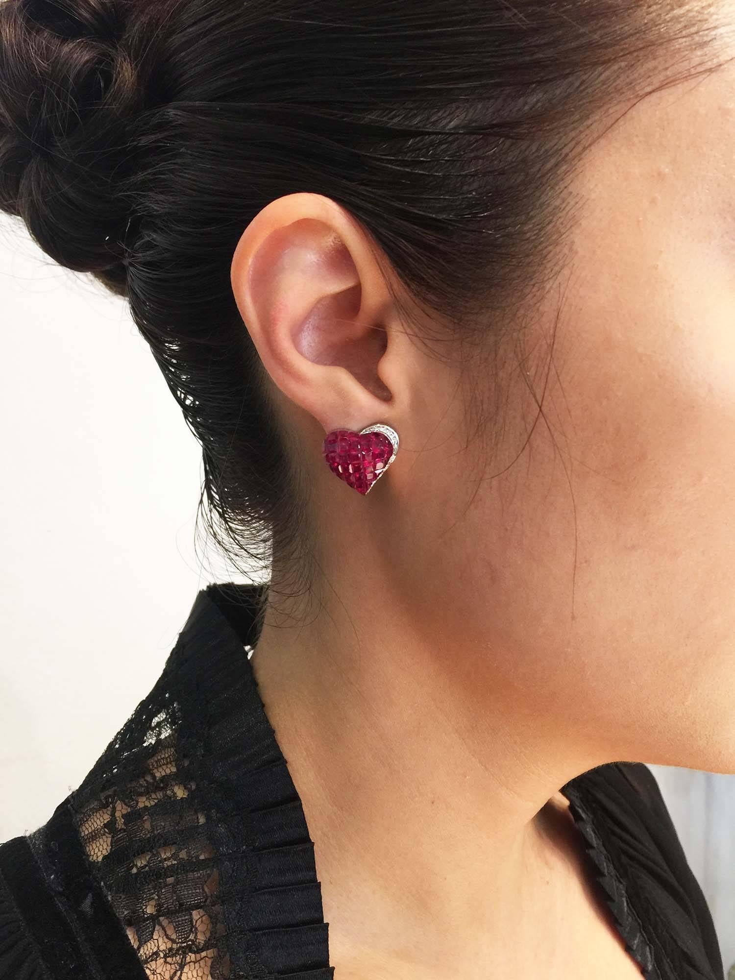Ruby Diamond Gold Heart Stud Earrings 2