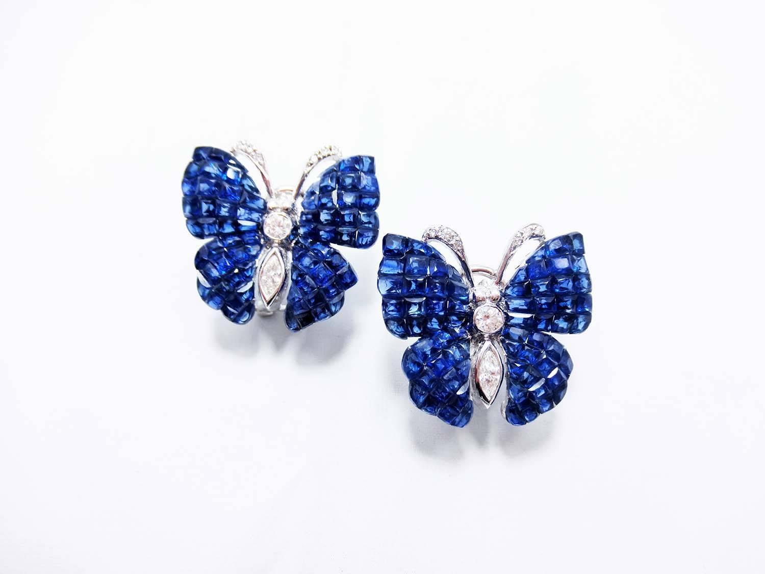 Butterfly earrings with Sapphire and Diamond For Sale at 1stdibs