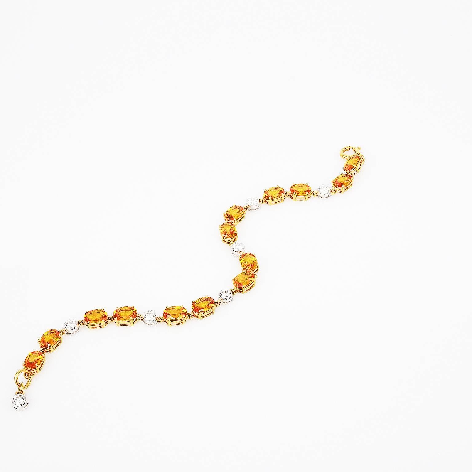 Art Deco 18K White gold invisible Oval Yellow Sapphire Bracelet For Sale