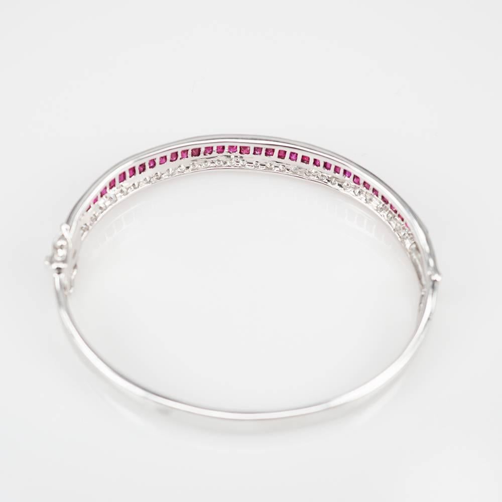 Women's 18K White gold invisible Ruby Bangle 