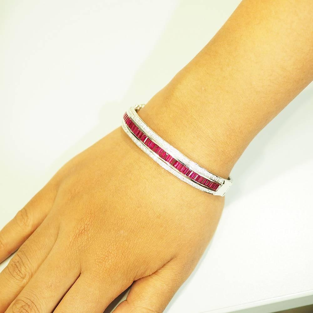 Modern 18K White gold invisible Ruby Bangle 