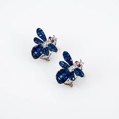 18K White gold invisible Sapphire Bee Earrings