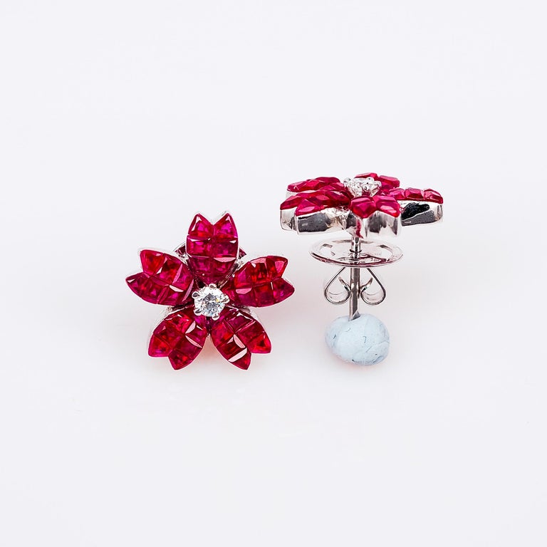 18k White Gold Ruby And Diamond Invisible Stud Earrings For At A Lovely Ruby Stud Earrings That You Can Use As Everyday We The Top