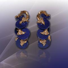 1970s Fred Paris Lapis Lazuli Diamond Gold Earrings