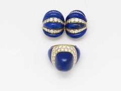 1970s Boucheron Paris Lapis Lazuli Diamond Yellow Gold Ear Clips.