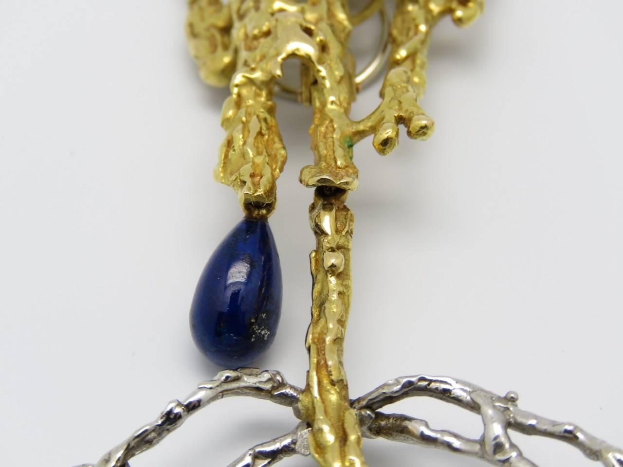 1970s Chaumet Lapis Lazuli Yellow and Grey Gold Ear Clips. 2