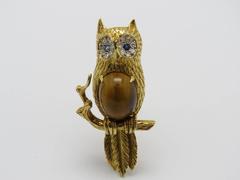 1970s Hermes Paris Tiger's Eye, Diamond, sapphire and Gold Brooch