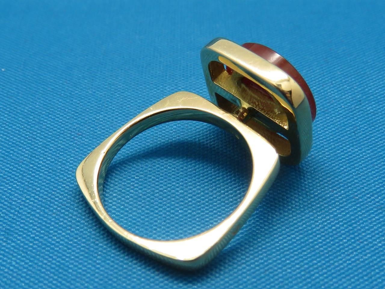 1980s Pierre Cardin Yellow Gold Carnelian Ring. 1