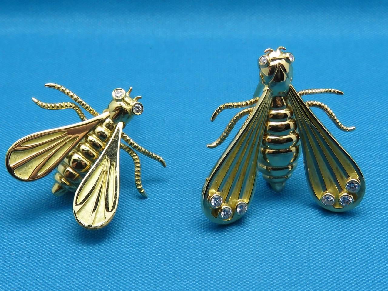 1970's Chaumet Paris Napoleonic Diamond Yellow Gold  Bee Brooches In Excellent Condition In Beziers, FR