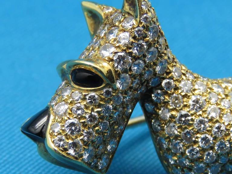 1980s OJ Perrin Onyx Diamond Gold Yorkie Brooch Pin For Sale at 1stDibs
