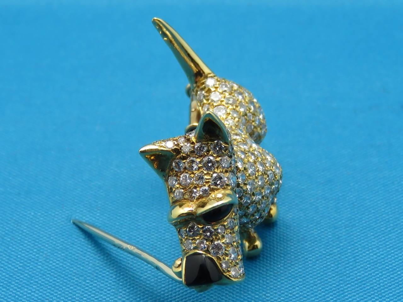 1980s OJ Perrin Onyx Diamond Gold Yorkie Brooch Pin For Sale 5