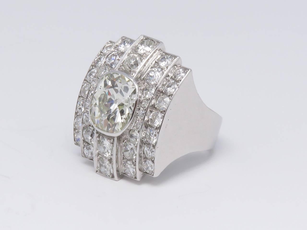 Women's Art Deco 5.00 Carat Diamond Platinum Engagement Ring